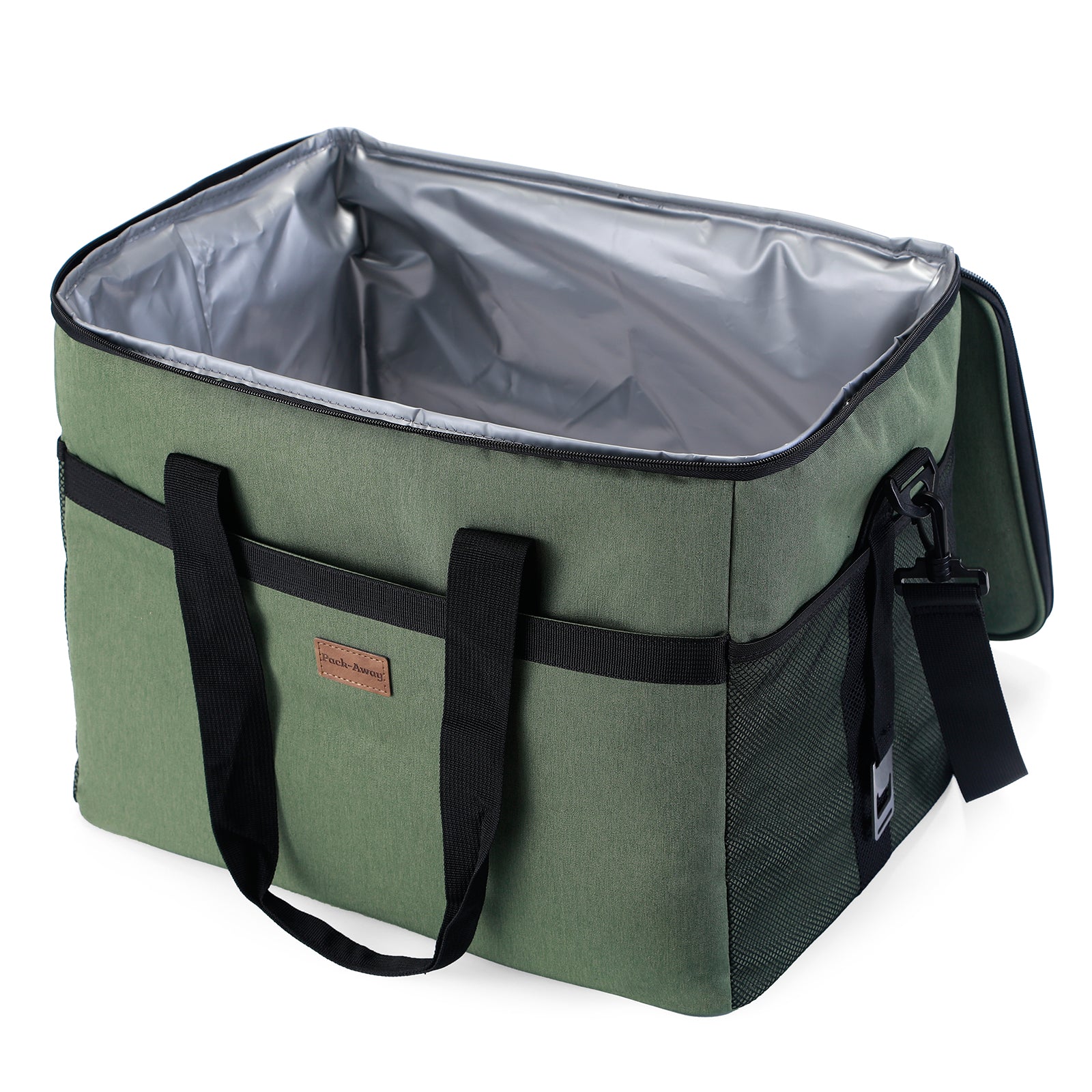 Koeltas 40L met divider groen - lunchtas - opvouwbaar - 4-laags geïsoleerd - incl. 6 gratis koelelementen en draagband