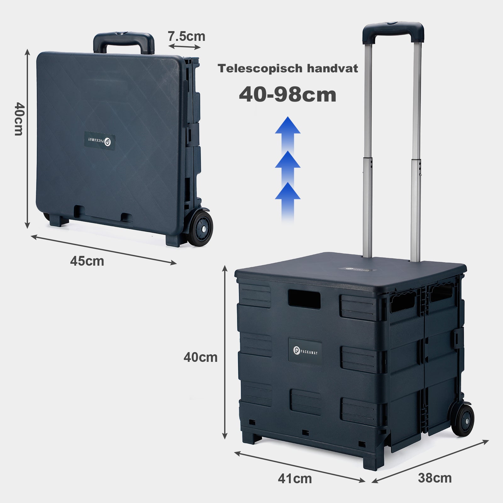 Packaway Boodschappentrolley krat XL 50L blauw - incl. deksel