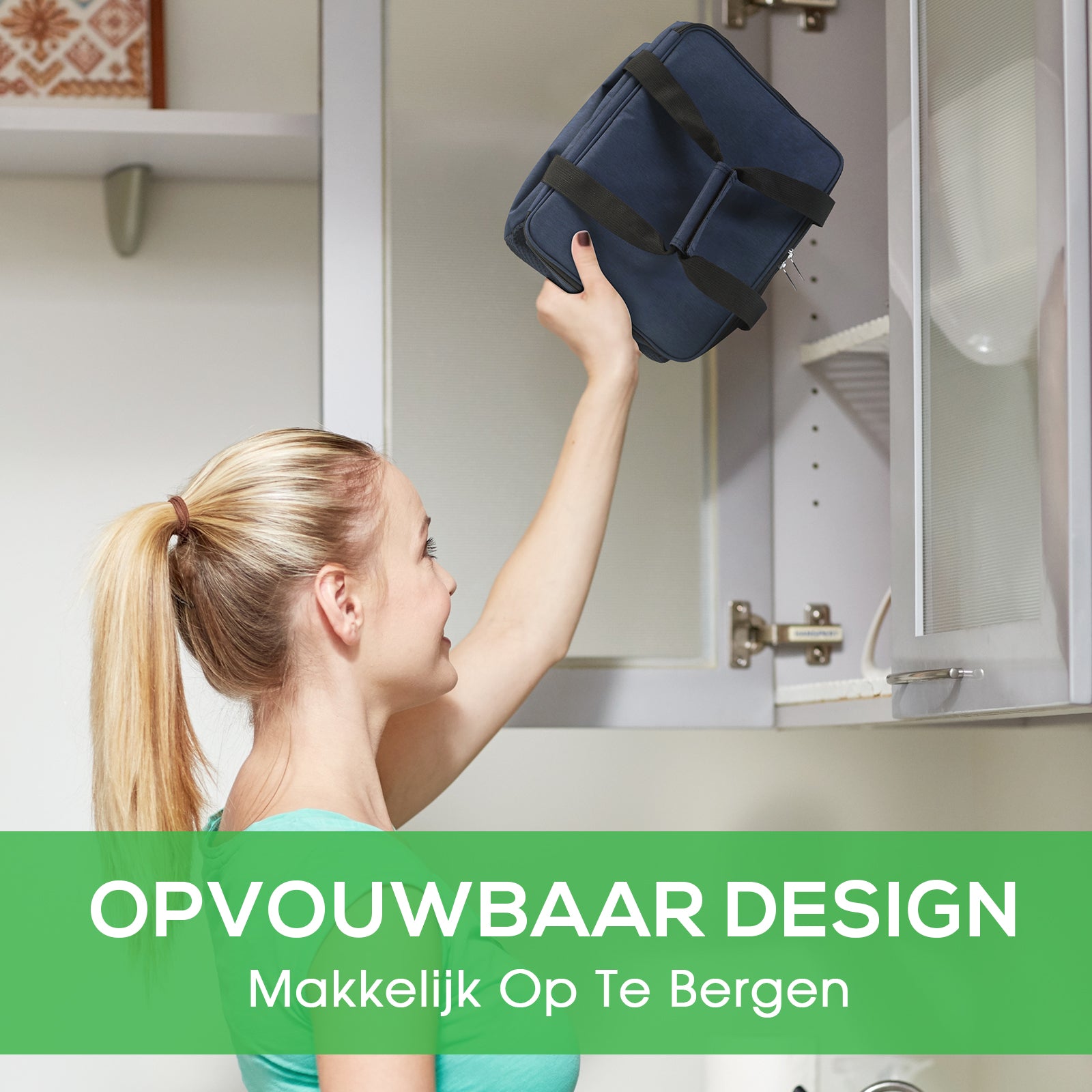 Koeltas 15L donkerblauw - lunchtas - 4-laags geïsoleerd - opvouwbaar - incl. 2 gratis koelelementen en draagband