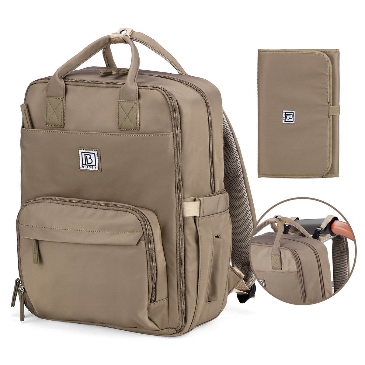 Brisby slijtvaste Luiertas – verzorgingstas – met buggymontage - Natural Greige