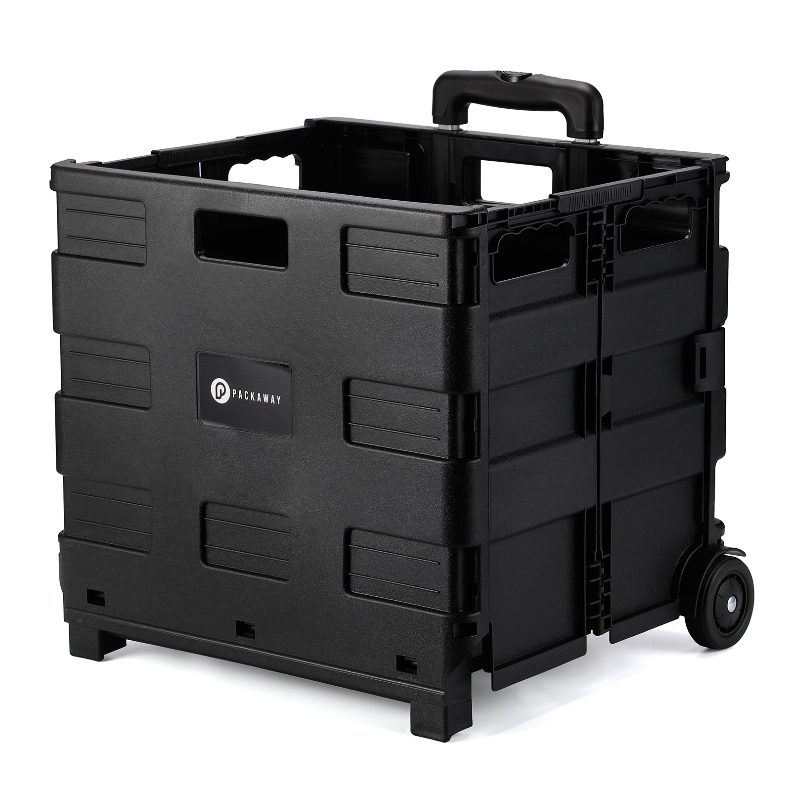 Boodschappentrolley 50L XL zwart - boodschappenkrat - opbergbox - boodschappenwagen - vouwkrat - 35 kg draagvermogen - met deksel en telescopisch handvat