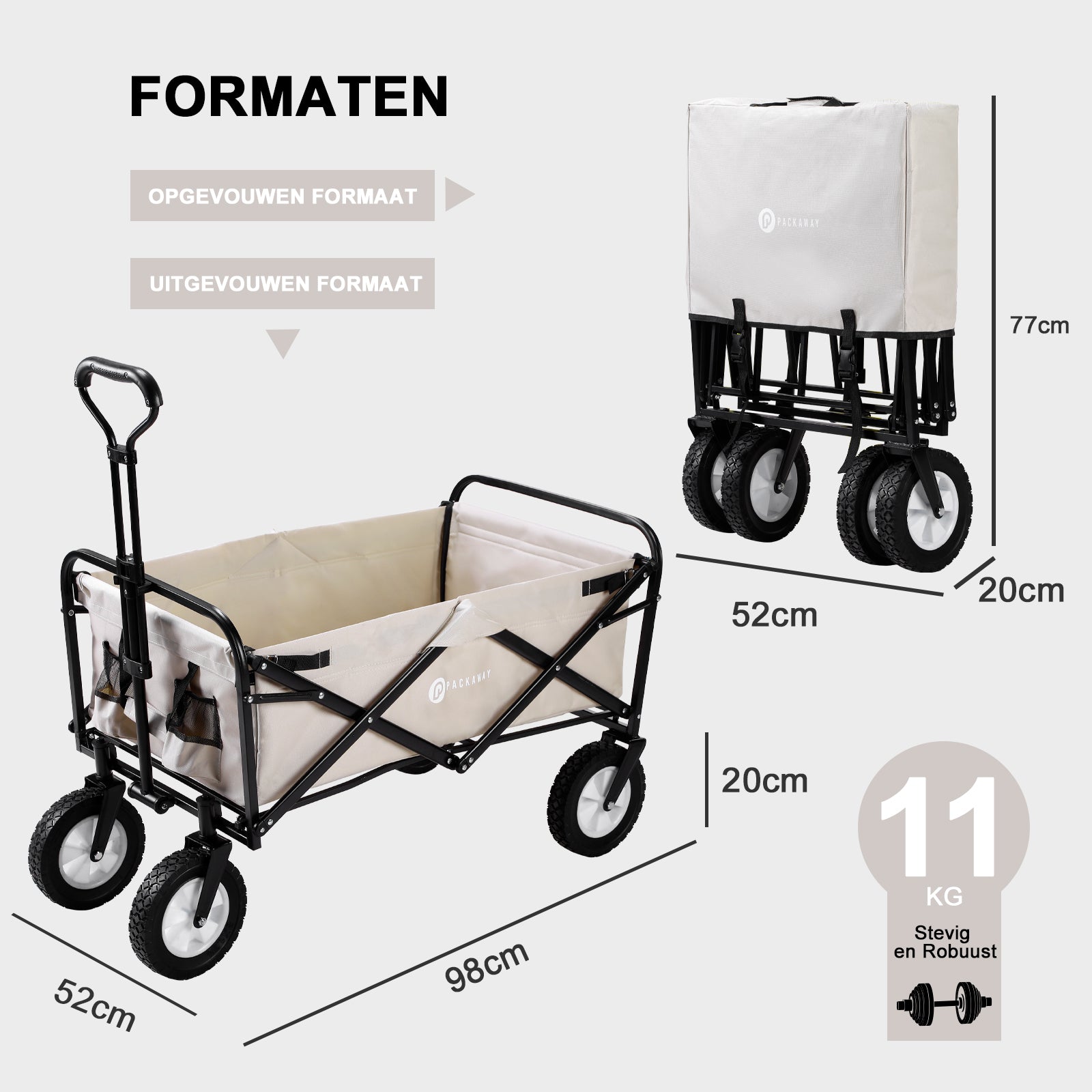 Packaway Opvouwbare Bolderkar van Wasbaar Polyester tot 70KG – 98 x 53 cm – TAUPE