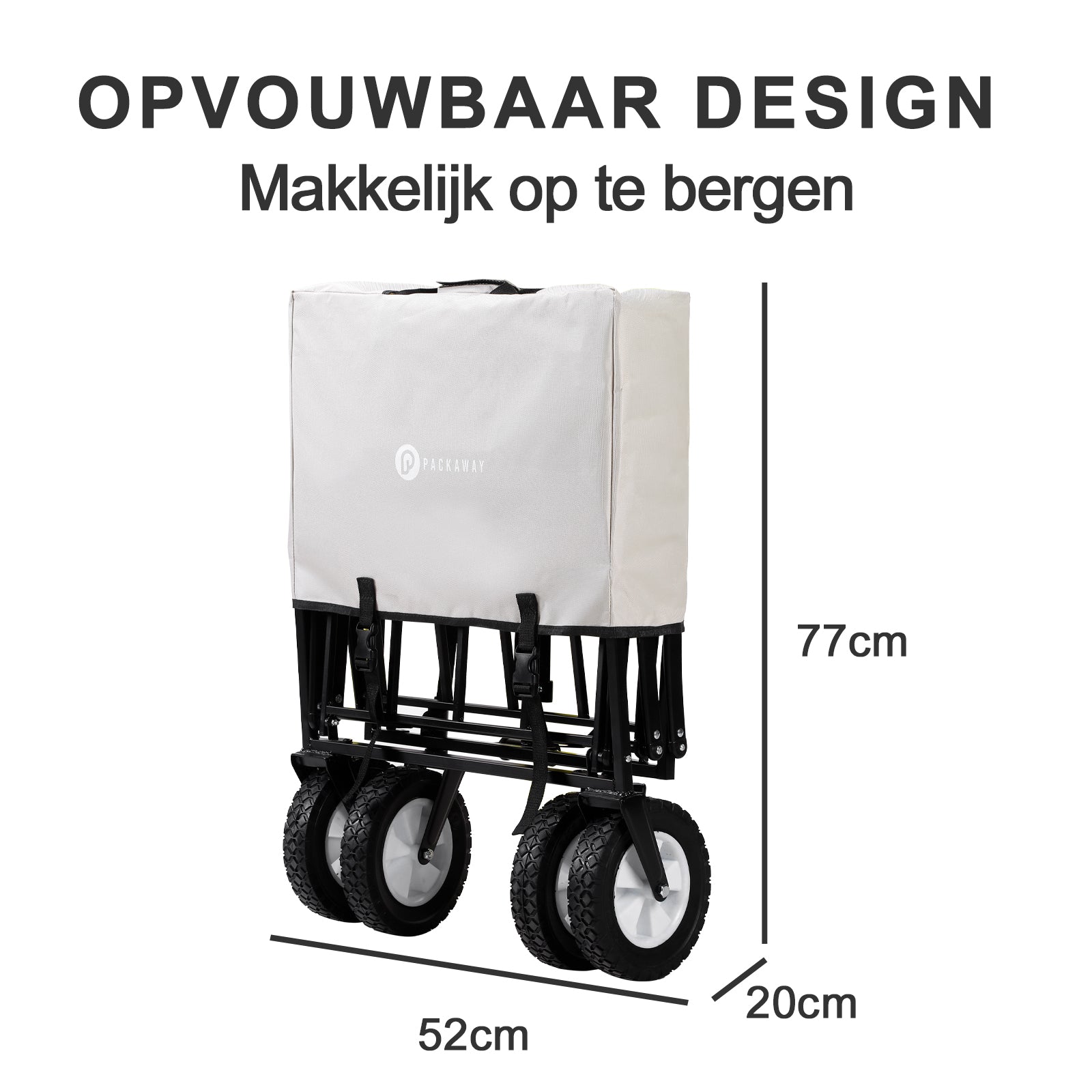 Opvouwbare bolderkar 70kg taupe - 98 x 53 cm - wasbaar polyester