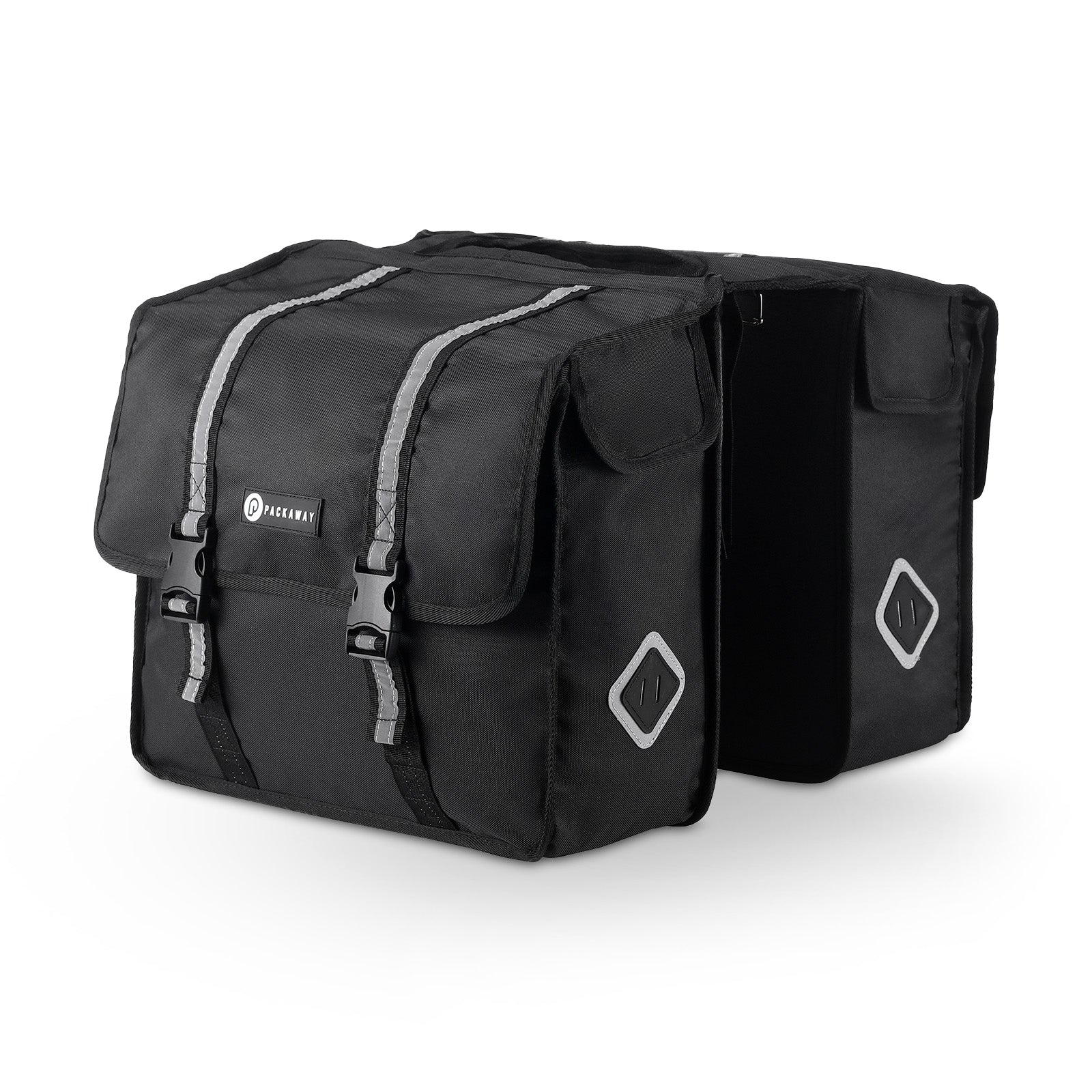 Packaway Double Panniers - Waterproof Panniers Electric Bike - Reflective - Black 36 Liters