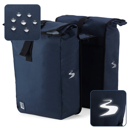 Brisby Dubbele Fietstas Rolltop Zwart 39-48L Waterdicht Geschikt voor Elektrische Fietsen & E-Bike - Blauw