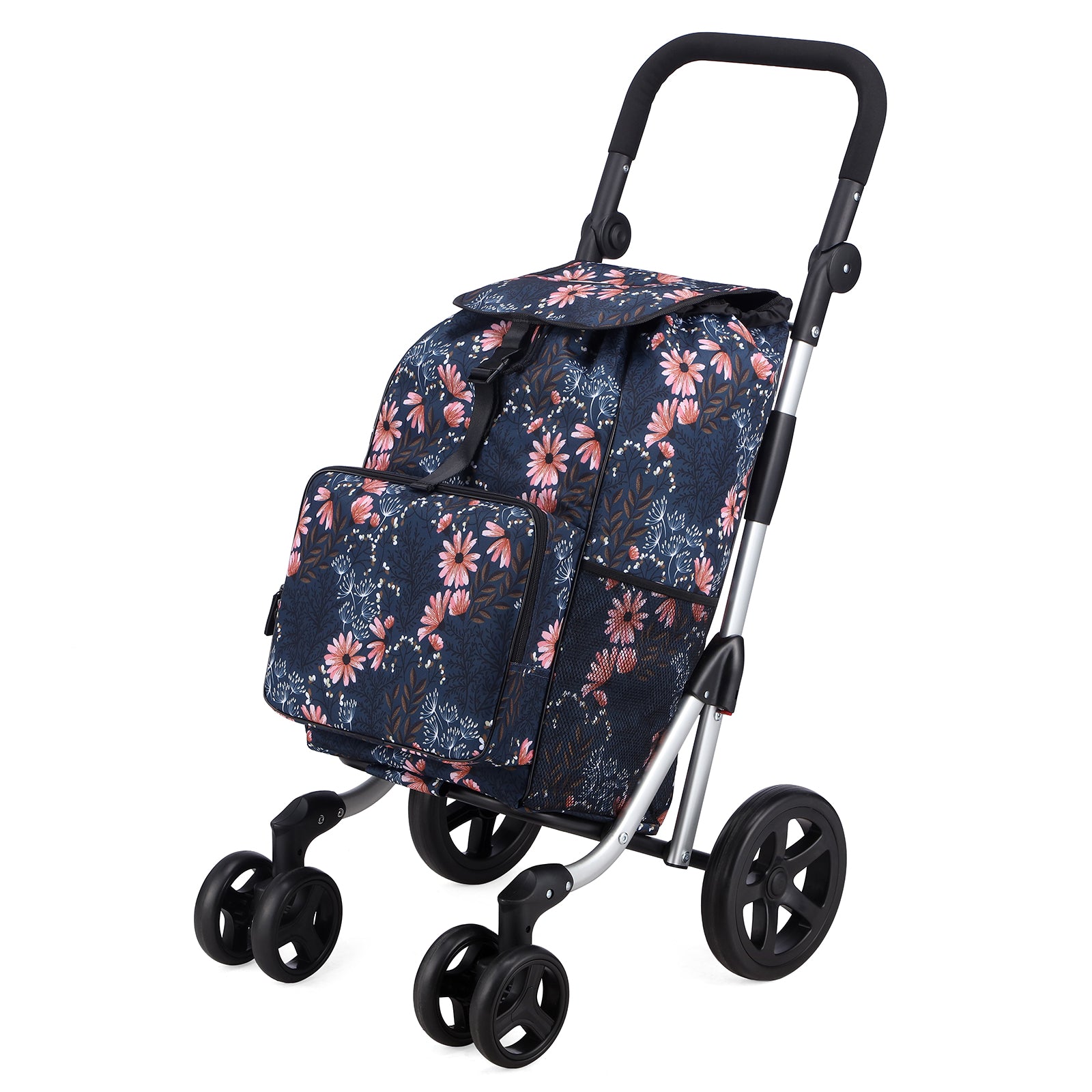 Packaway Boodschappentrolley met 4 wielen - boodschappenwagen deluxe met koelvak en verstelbaar handvat – 60 liter – Japanese Flower
