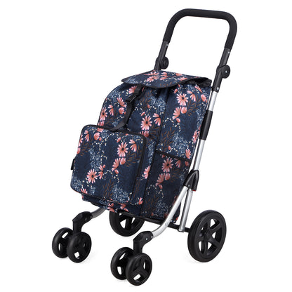 Packaway Boodschappentrolley met 4 wielen - boodschappenwagen deluxe met koelvak en verstelbaar handvat – 60 liter – Japanese Flower