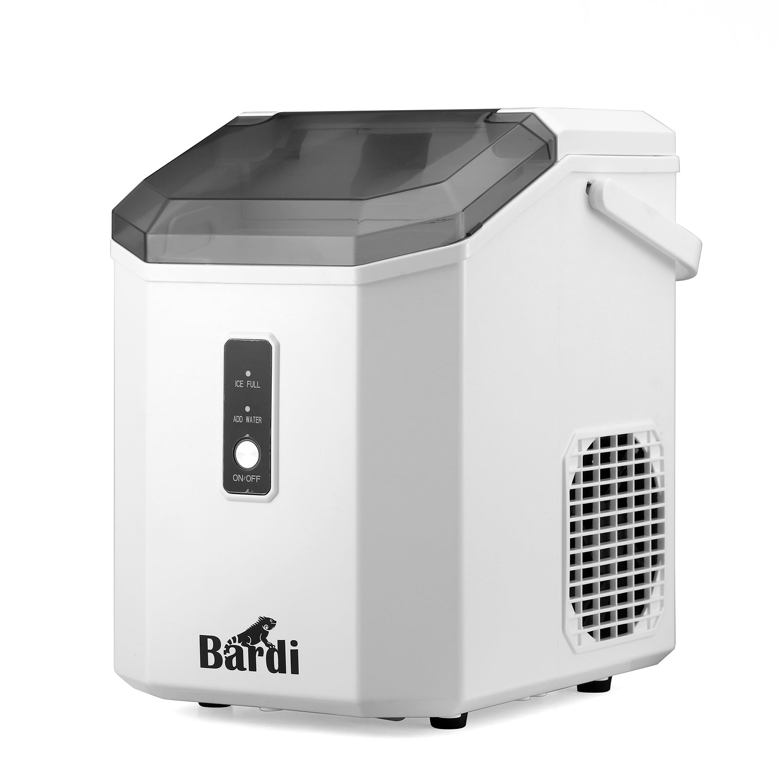 Bardi 1.1L - Nugget IJsblokjesmachine Square - Crushed Ice Maker met IJsschep - 15kg/24 uur - Ijsblokjesmaker - Met Luxe Thermosbeker - WIT met citruspers rvs