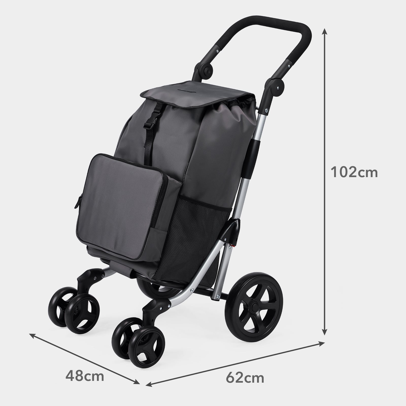Boodschappentrolley deluxe 60L grijs - koelvak - boodschappenwagen - steekwagenfunctie - verstelbaar handvat