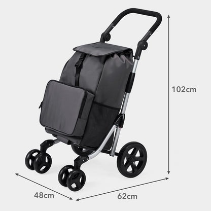 Boodschappentrolley deluxe 60L grijs - koelvak - boodschappenwagen - steekwagenfunctie - verstelbaar handvat