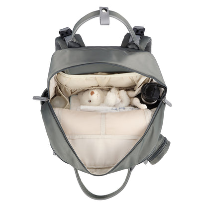 Brisby Premium Luiertas – Uitgebreide en Functionele Verzorgingstas – met buggymontage – Anti Diefstal Vakken - Reistrolley Sleeve - Inclusief verschoonmatje t.w.v.15,99 euro en speenhouder - Levenslange Garantie - Misty Green