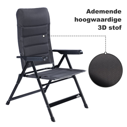 4-delige luxe campingstoelen set - 7 standen - 120 kg draagvermogen - lichtgewicht - grijs