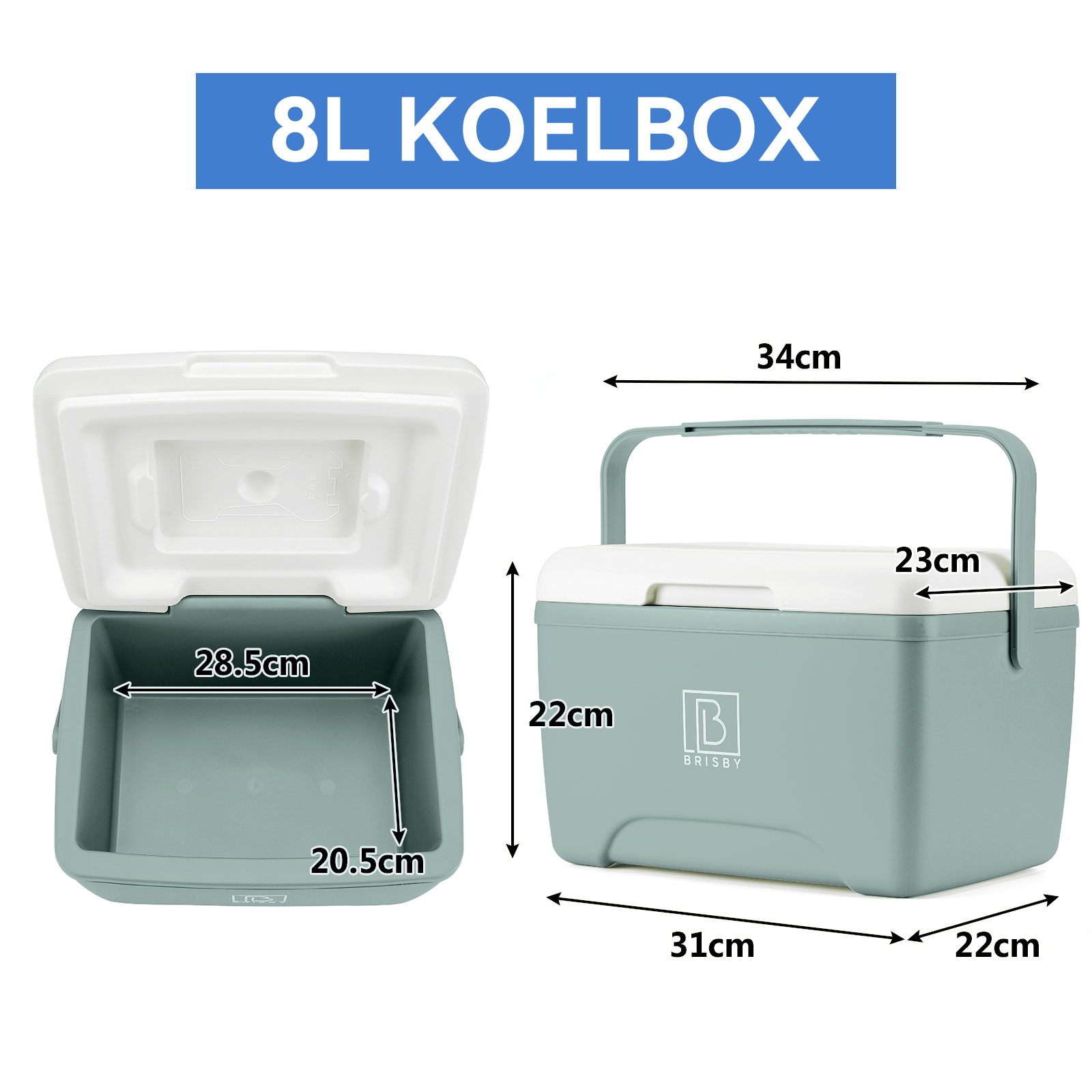 Brisby Koelbox 8L groen - tot 40 uur isolatie - incl. 2 koelelementen - temperatuur veilige sluiting