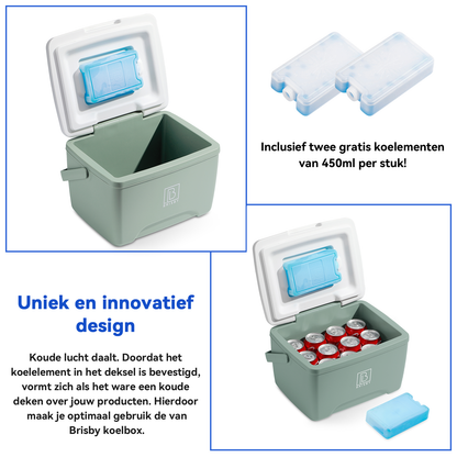Brisby Koelbox 8L groen - tot 40 uur isolatie - incl. 2 koelelementen - temperatuur veilige sluiting