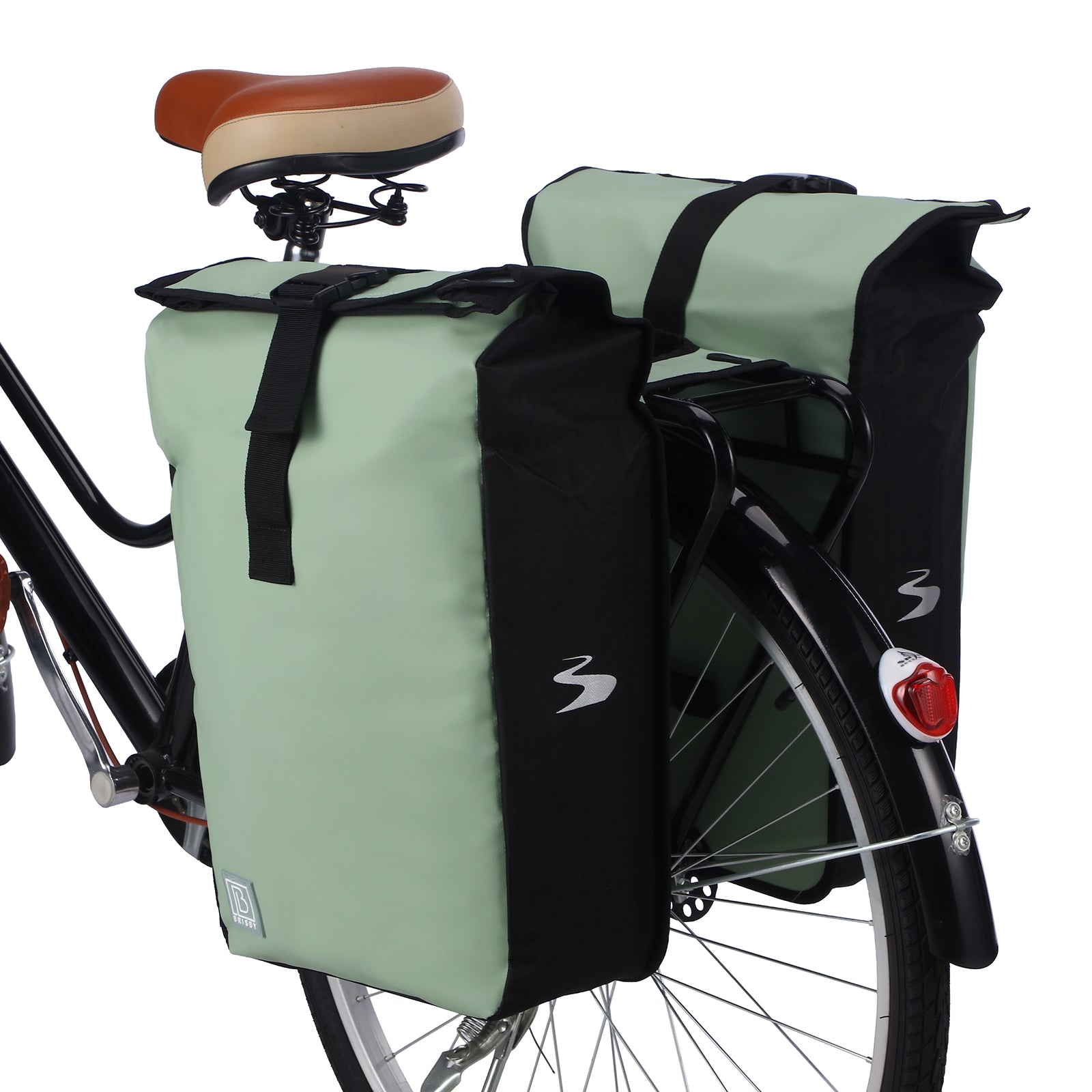 Brisby Dubbele Fietstas Rolltop Zwart 39-48L Waterdicht Geschikt voor Elektrische Fietsen & E-Bike - Groen