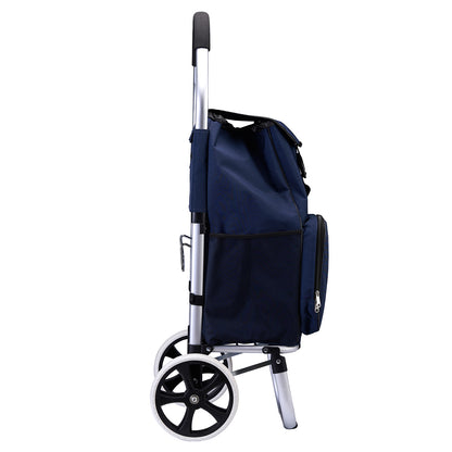 Boodschappentrolley 45L blauw - winkelwagen ophanging - opvouwbaar - telescopisch handvat