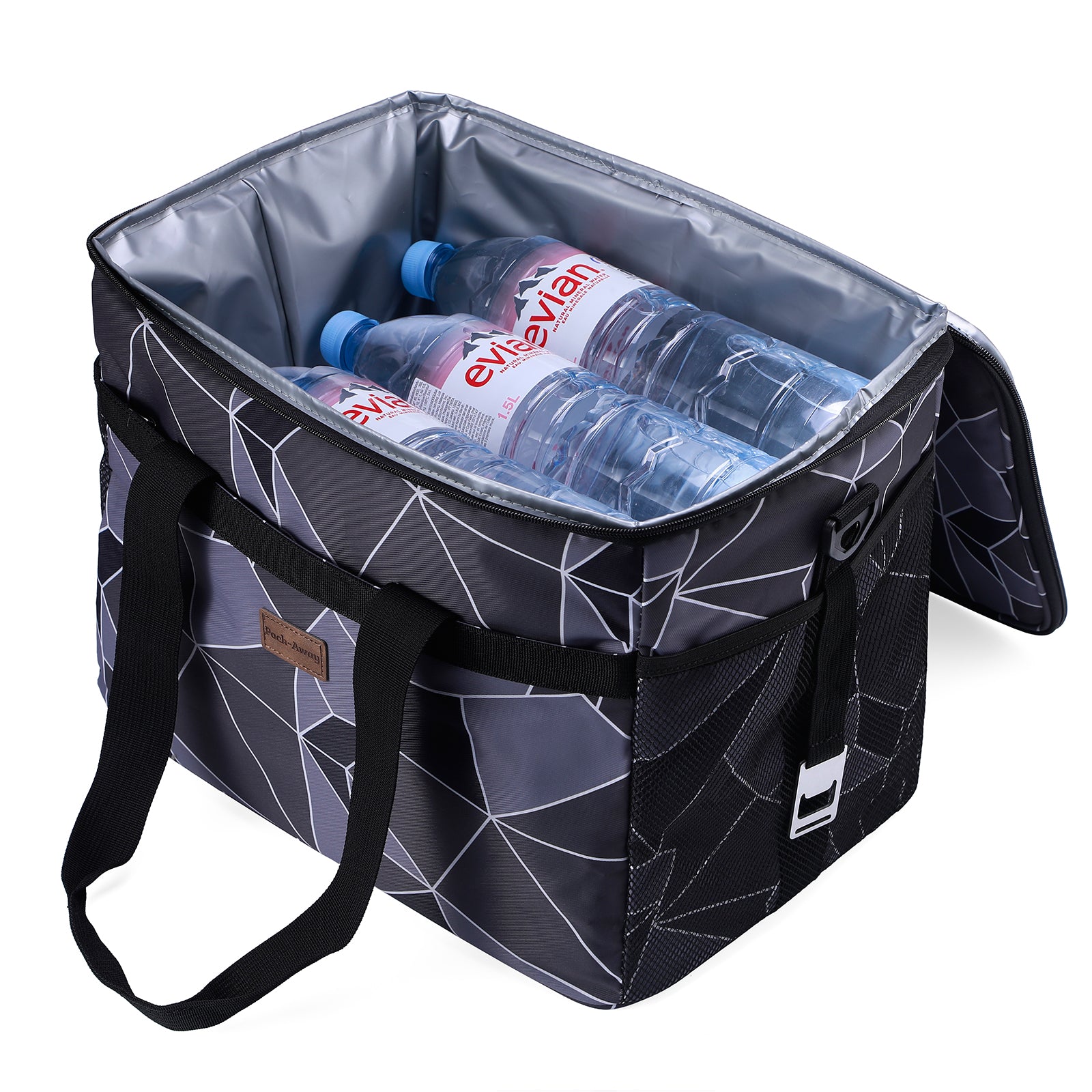 Koeltas 30L abstract grijs en zwart - lunchtas - opvouwbaar - 4-laags geïsoleerd - incl. 4 gratis koelelementen en draagband