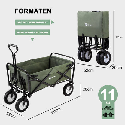 Opvouwbare bolderkar 70kg groen - 98 x 53 cm - wasbaar polyester