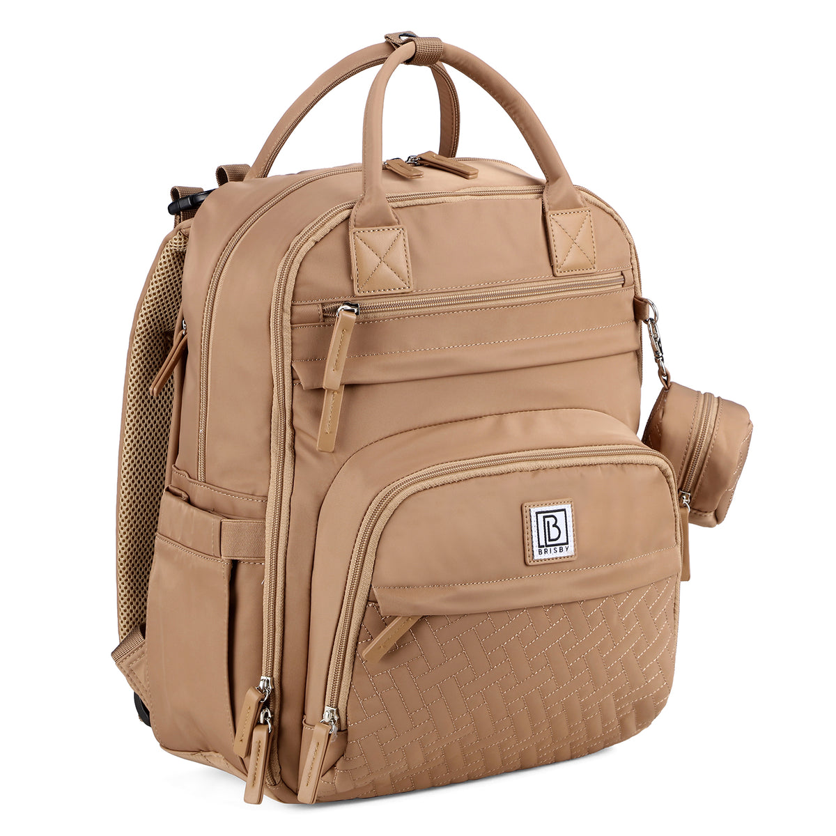 Brisby Premium Luiertas – Uitgebreide en Functionele Verzorgingstas – met buggymontage – Anti Diefstal Vakken - Reistrolley Sleeve - Inclusief verschoonmatje t.w.v.15,99 euro en speenhouder - Levenslange Garantie - True Terracotta