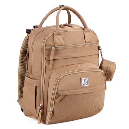 Brisby Premium Luiertas – Uitgebreide en Functionele Verzorgingstas – met buggymontage – Anti Diefstal Vakken - Reistrolley Sleeve - Inclusief verschoonmatje t.w.v.15,99 euro en speenhouder - Levenslange Garantie - True Terracotta