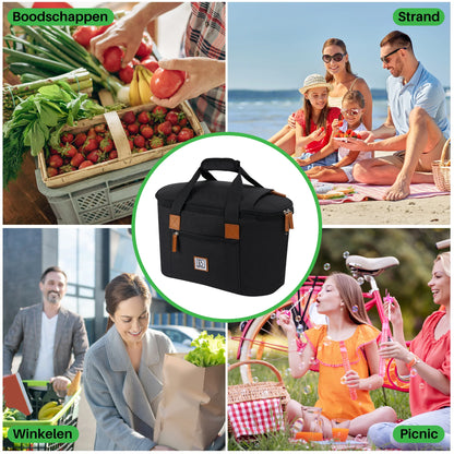 Koeltas 21L zwart - GRATIS mealbox - boodschappentas - 4-laags geïsoleerd - incl. 2 gratis koelelementen en schouderband