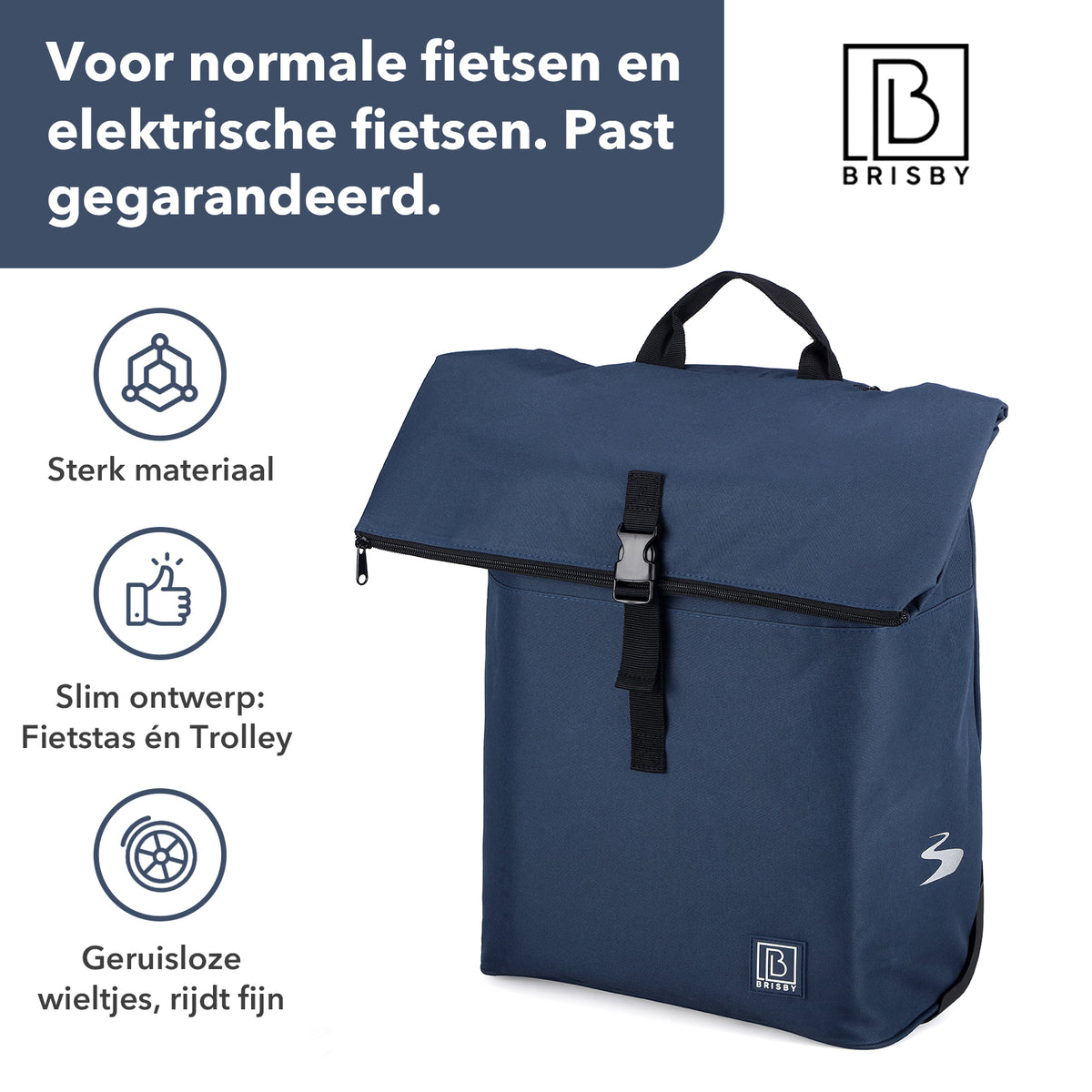 Fietstrolley Tas 2-in-1 Fietstas en Trolley Zwart 18-28L Laptopvak Verstelbare Hendel Bevestigingssysteem - Blauw
