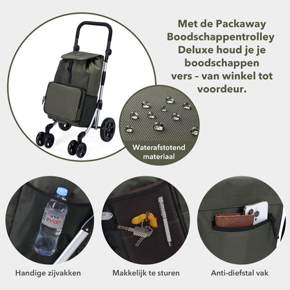 Boodschappentrolley deluxe 60L groen - koelvak - boodschappenwagen - steekwagenfunctie - verstelbaar handvat