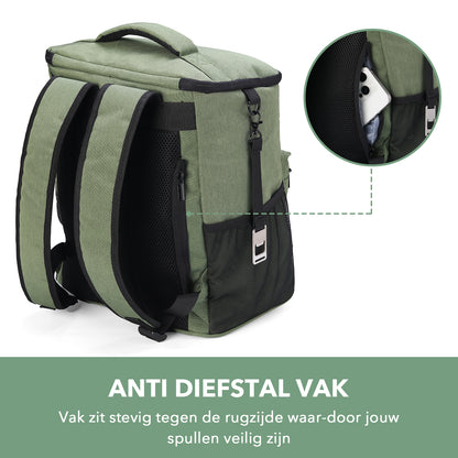 Packaway Koeltas Rugzak 25L - Incl. 2 gratis koelelementen - Incl. gratis flessenopener - Waterafstotend - Anti diefstal vak - 4 Laags geïsoleerd