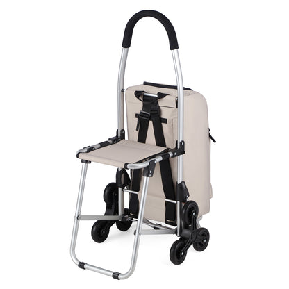 Packaway 35L Boodschappentrolley met 6 Wielen voor Trappen - Klapstoel Functie - Steekwagen Functie - Geïsoleerd - Afneembare Rugzak - Champagne
