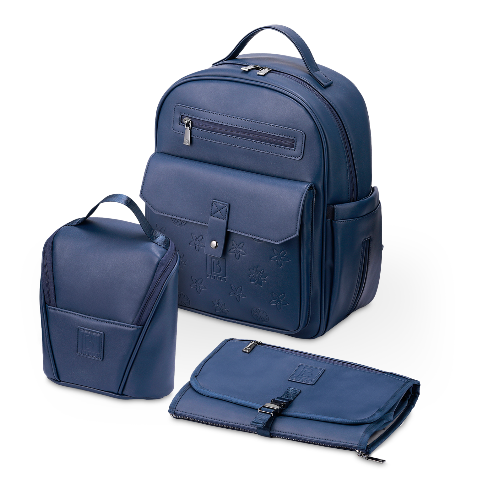 Venezia diaper bag and backpack blue - nursing bag - hard-wearing - incl. buggy/pram hooks, changing mat and cool bag - PU leather