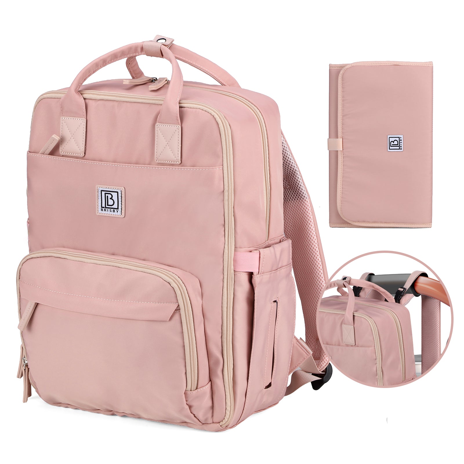 Brisby slijtvaste Luiertas – verzorgingstas – met buggymontage - Soft Pink