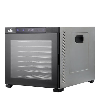 Bardi Voedseldroger 10-laags 1000W RVS - 24-uurs timer - led-bedieningspaneel - incl. 10 inlegvellen en voedseltang