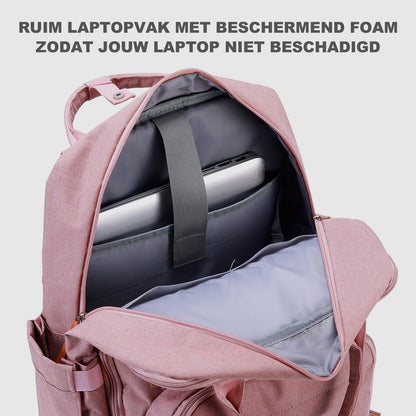 Brisby Rugzak voor Dames & Heren – Comfortabele, Waterafstotende Rugtas met Laptopvak, perfect als Schooltas, Werktas & voor op Reis. Geschikt als handbagage. Levenslange Garantie! - Roze