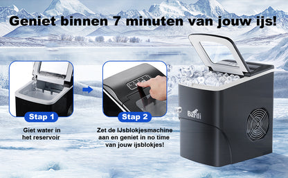 Bardi Deluxe Ice Cube Machine 2L black - Self-cleaning function - ice cube maker with ice scoop - Incl. luxury thermos cup and ice scoop