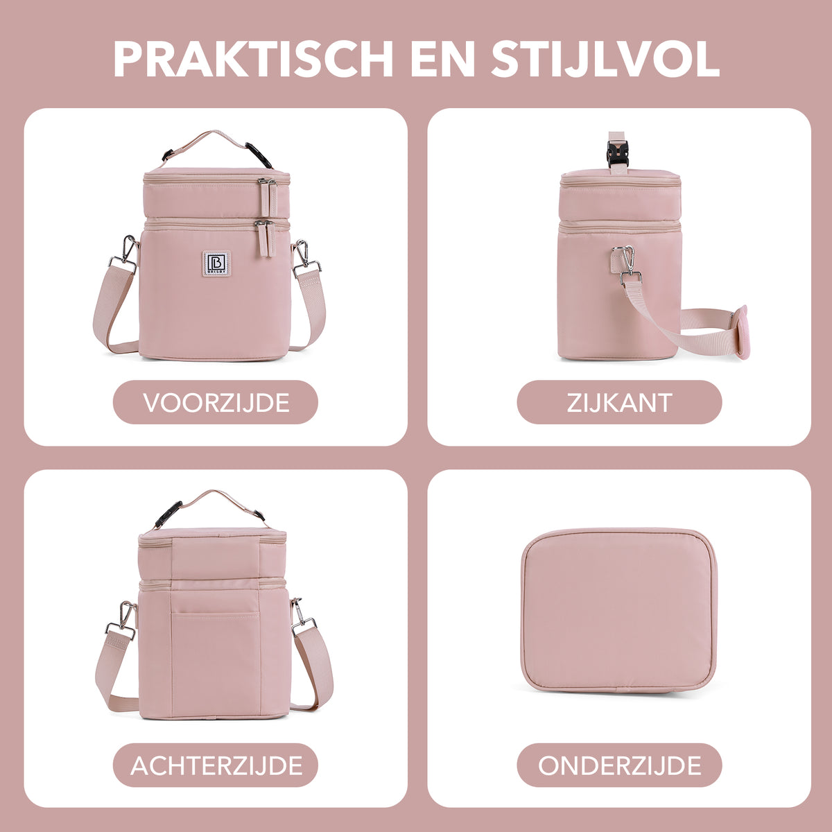 Brisby Koeltas 12 Liter – Lunchtas voor Werk & Onderweg – 2 Geïsoleerde Vakken – Inclusief 2 Koelelementen – Tot 10 Uur Koel- Soft Pink