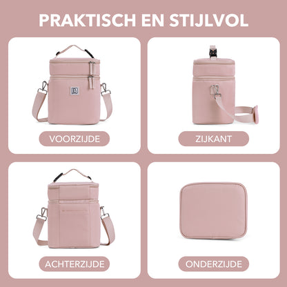 Brisby Koeltas 12 Liter – Lunchtas voor Werk & Onderweg – 2 Geïsoleerde Vakken – Inclusief 2 Koelelementen – Tot 10 Uur Koel- Soft Pink