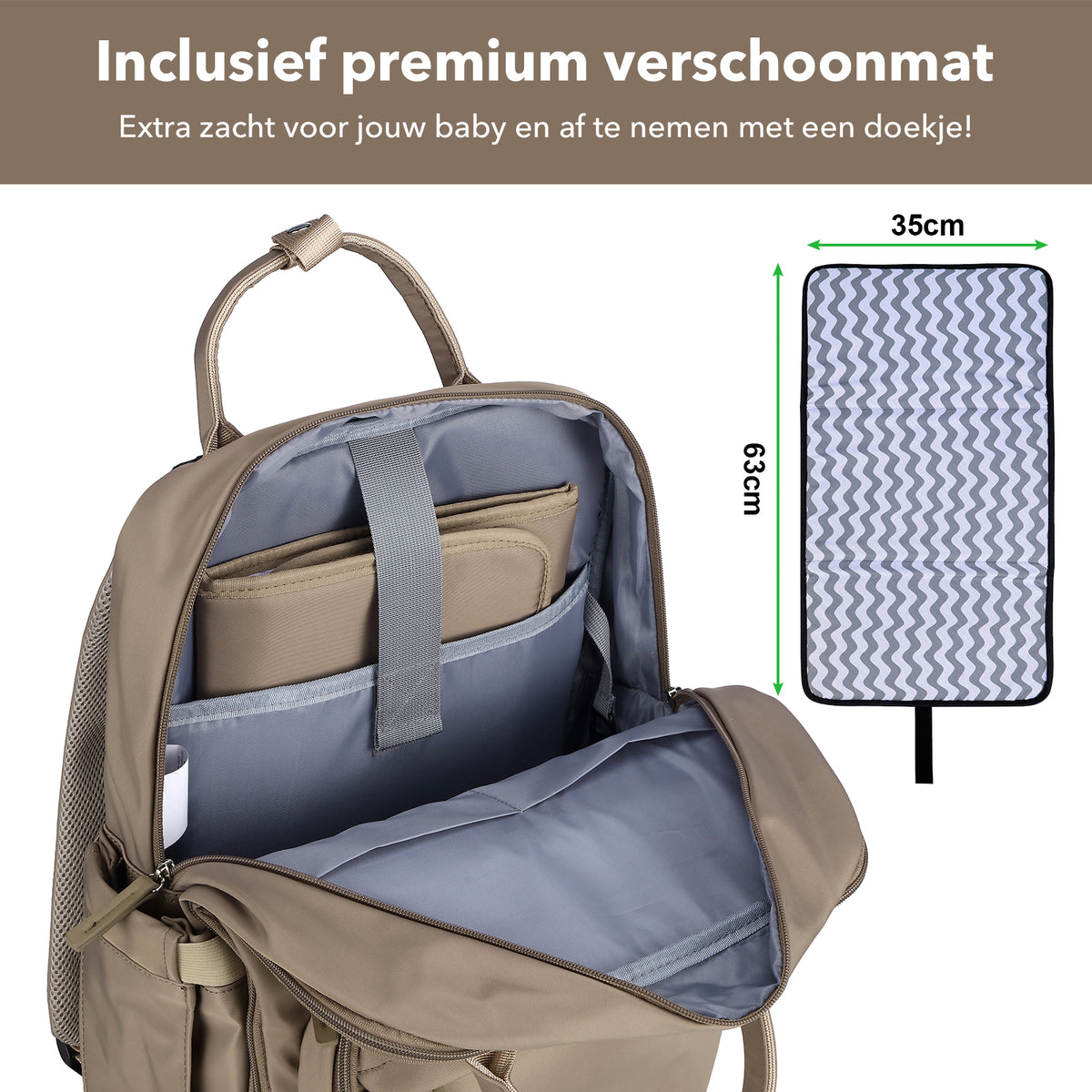 Brisby slijtvaste Luiertas – verzorgingstas – met buggymontage - Natural Greige