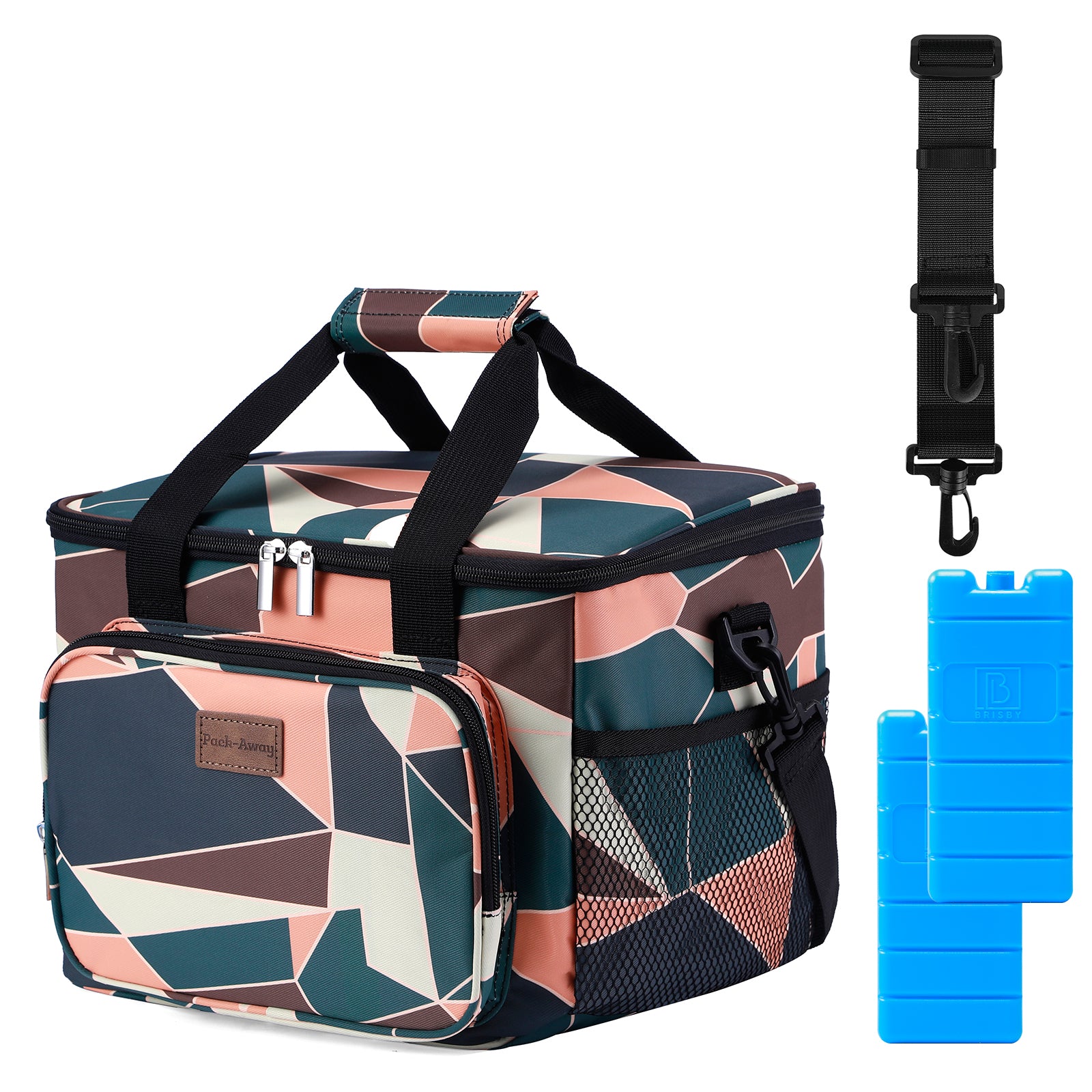 Koeltas 15L abstract kleur - lunchtas - 4-laags geïsoleerd - opvouwbaar - incl. 2 gratis koelelementen en draagband