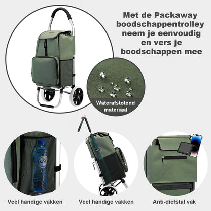 Boodschappentrolley 45L groen - winkelwagen ophanging - opvouwbaar - telescopisch handvat