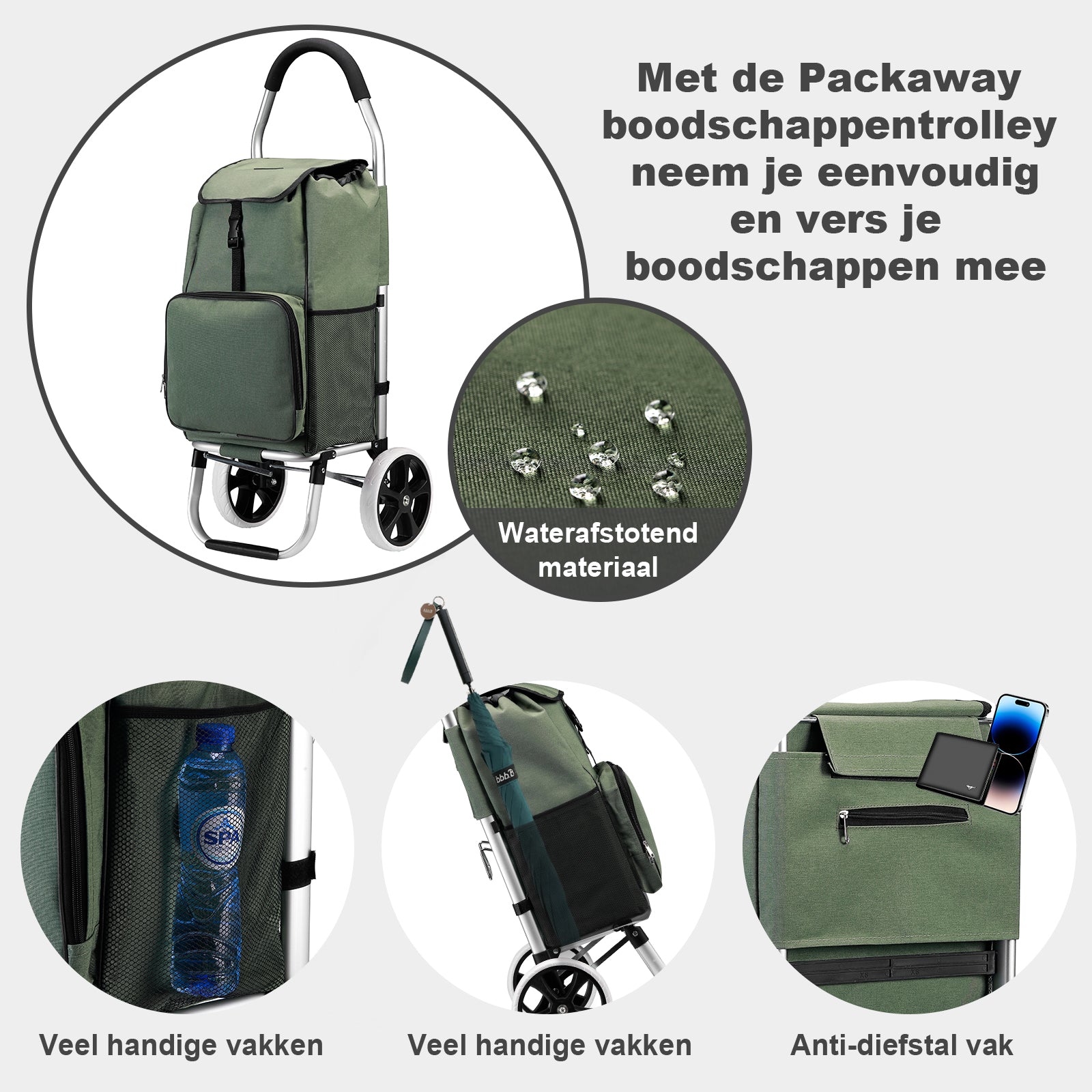 Packaway Shopping trolley with cool compartment - 45L - shopping trolley - hand truck function - GREEN