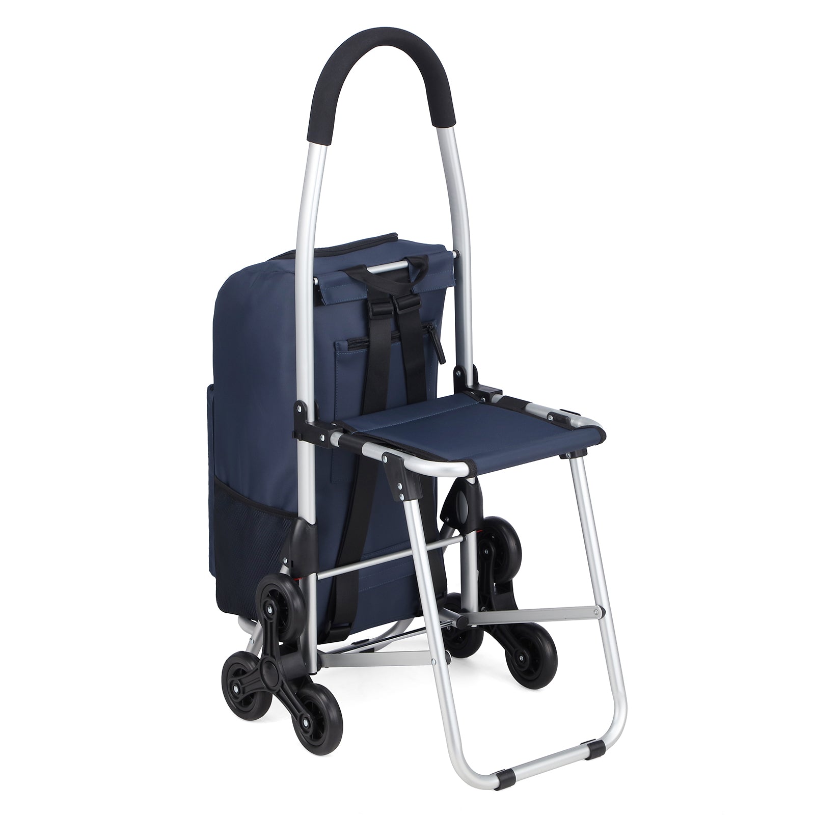 Packaway 35L Boodschappentrolley met 6 Wielen voor Trappen - Klapstoel Functie - Steekwagen Functie - Geïsoleerd - Afneembare Rugzak - Blauw