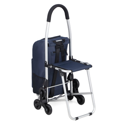 Packaway 35L Boodschappentrolley met 6 Wielen voor Trappen - Klapstoel Functie - Steekwagen Functie - Geïsoleerd - Afneembare Rugzak - Blauw