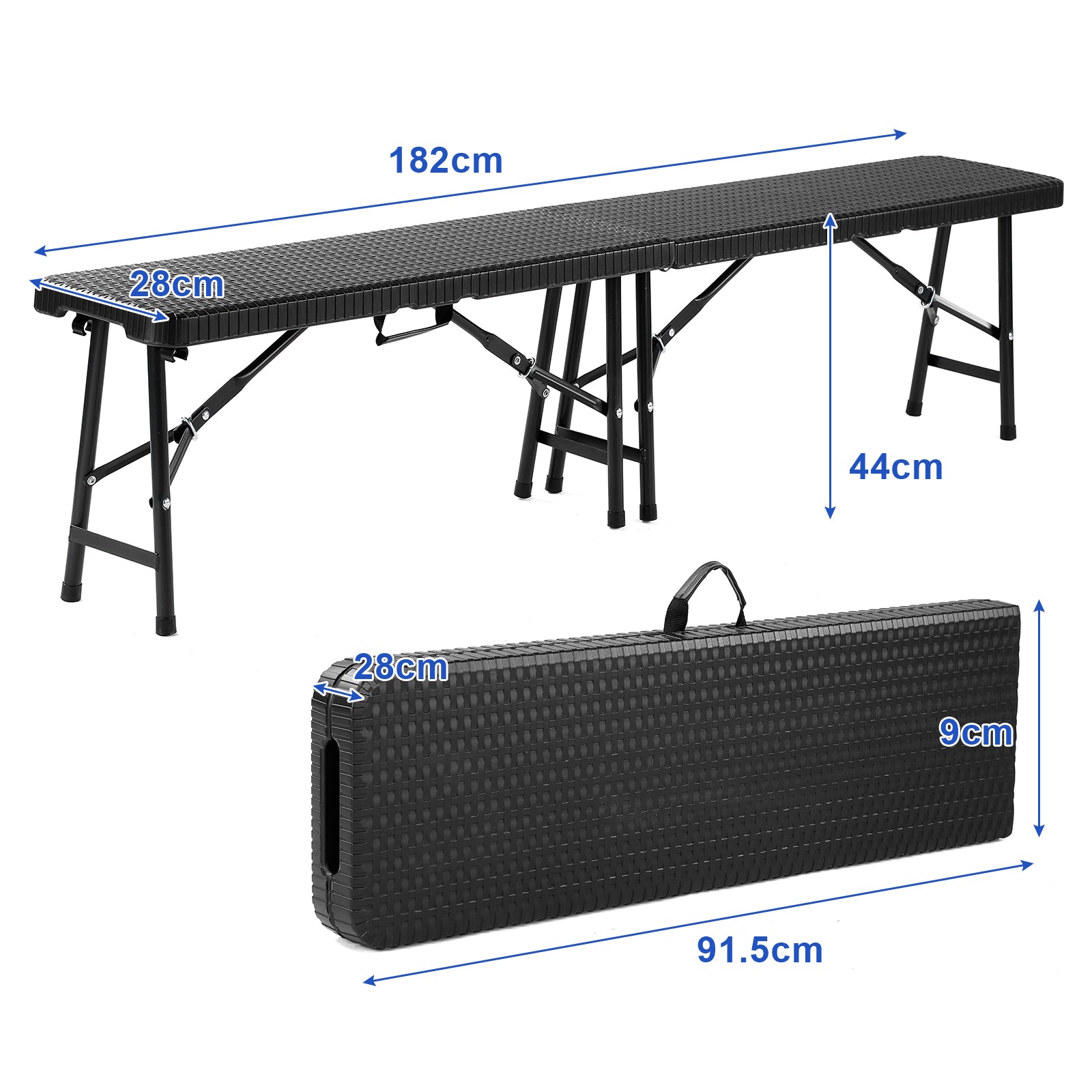 Bardi Campingbank rotan look zwart 180 x 28 - inklapbaar