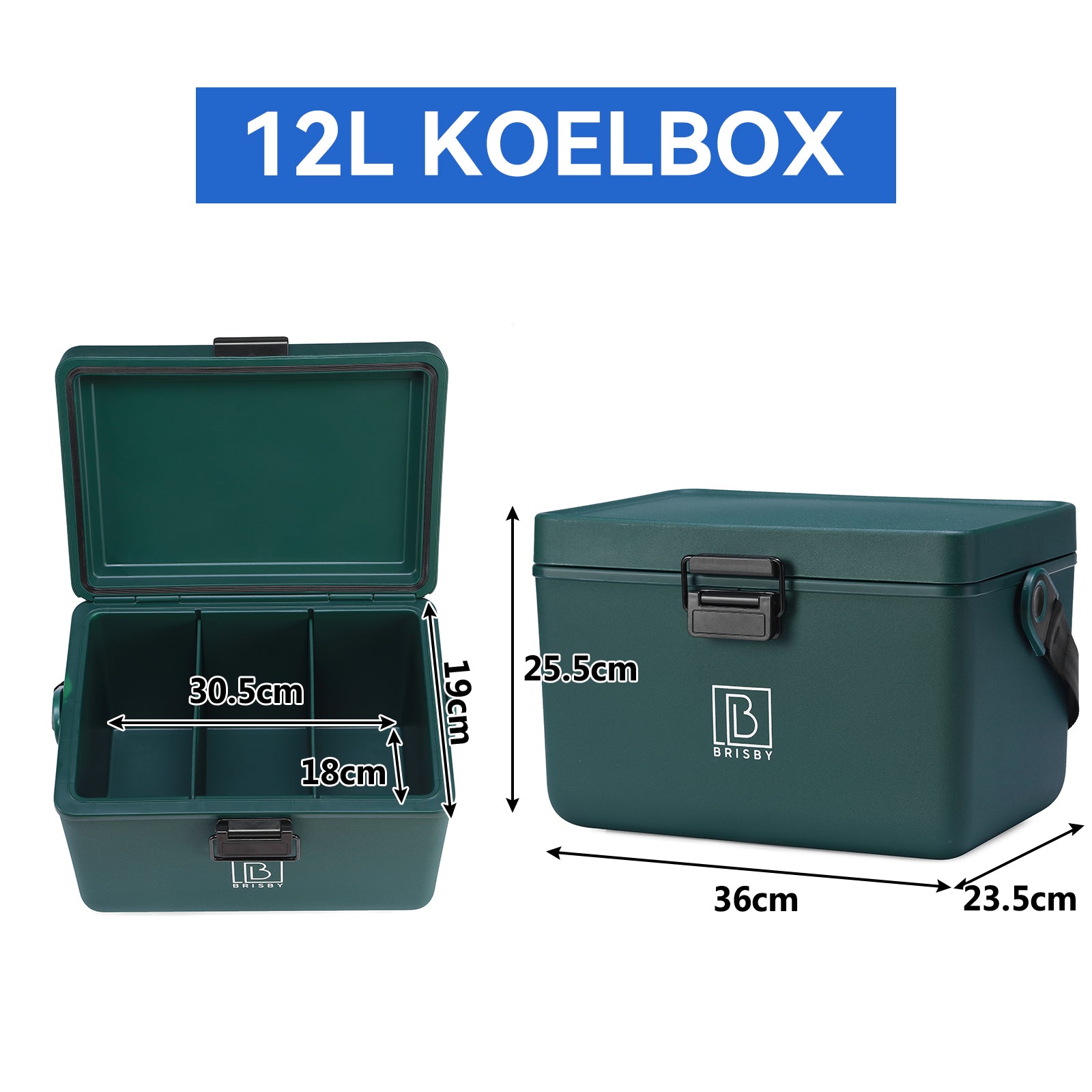 Koelbox 12L met handvat groen - dividers - snijplanken - tot maximaal 40 uur isolatie - incl. 2 koelelementen van 200ml