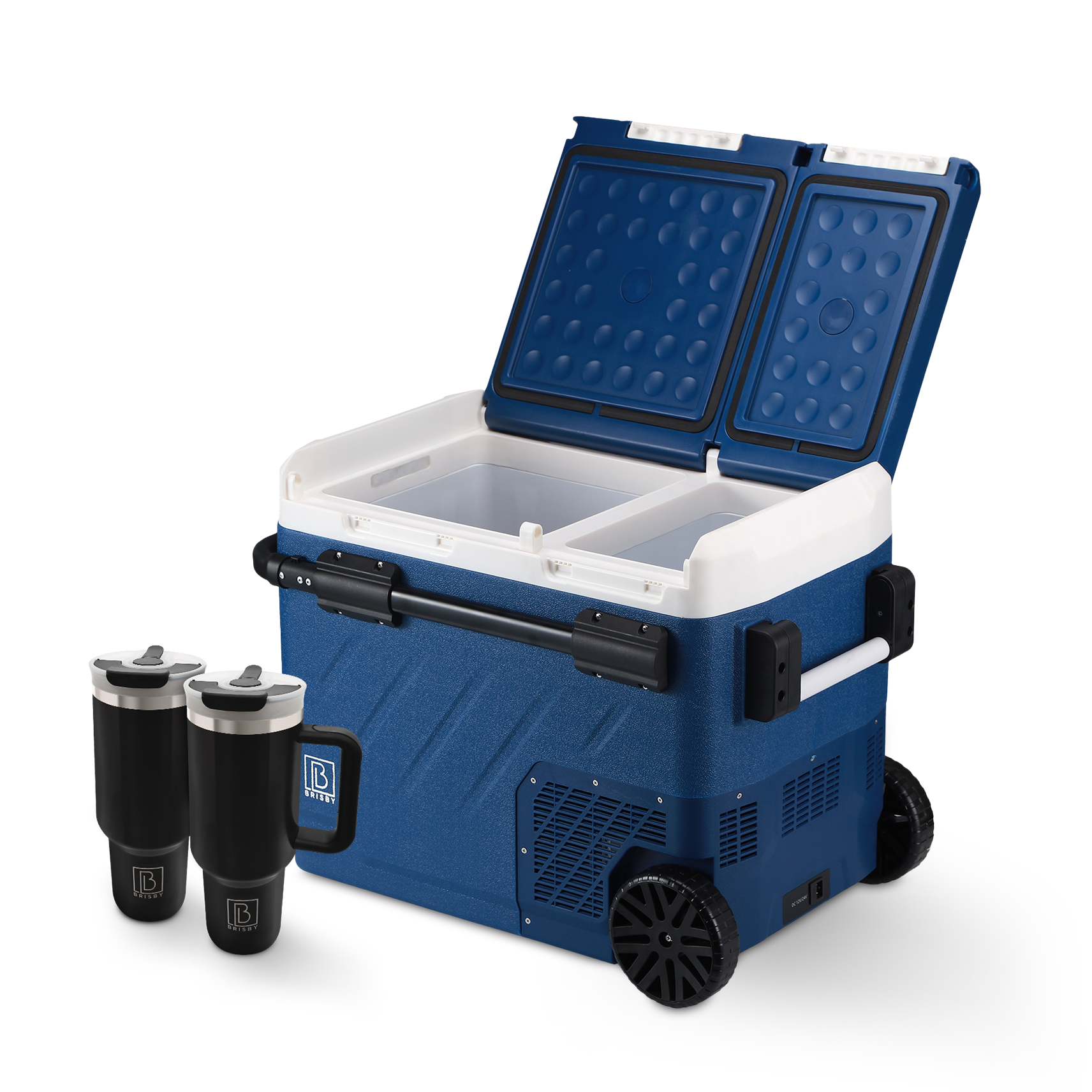 Compressor koelbox 49,1L - Dual zone - koelen en vriezen - 12V en 230V - verrijdbaar - incl. 2x 1,2L thermosbekers