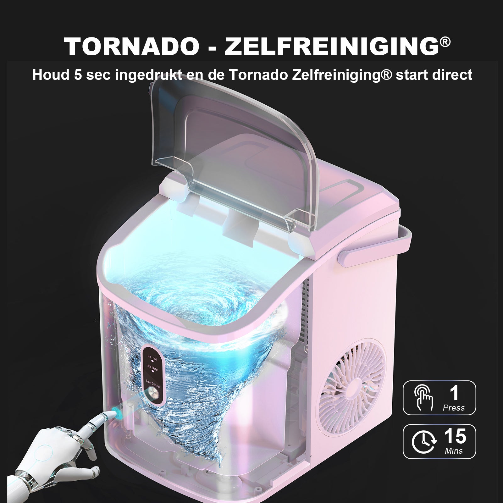 Bardi 1.1L - Nugget IJsblokjesmachine Rond - Crushed Ice Maker met IJsschep - 15kg/24 uur - Ijsblokjesmaker - Met Lux Thermosbeker - WIT - Citruspers RVS