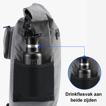 3 in 1 waterproof rolltop bicycle bag set 40-52L gray - 100% reflection - high visibility - bicycle bag - backpack - shoulder bag