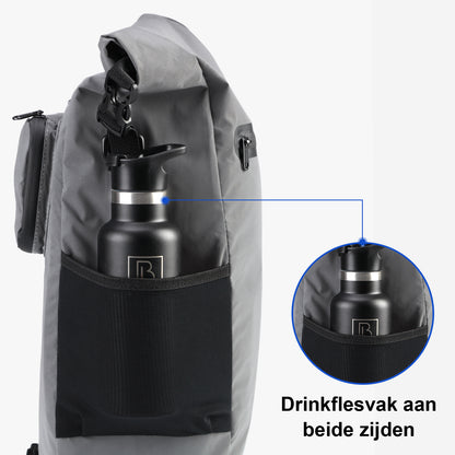 3 in 1 waterdichte rolltop fietstas set 40-52L grijs - 100% reflectie - hoge zichtbaarheid - fietstas - rugtas - schoudertas