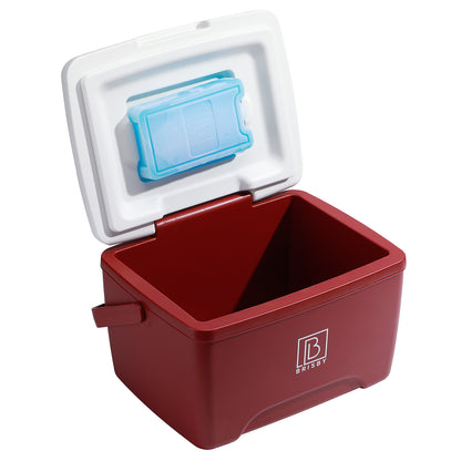 Brisby Koelbox - Frigobox - 8L - Rood - Tot maximaal 40 uur isolatie - Incl. 2 dikke koelelementen van 450ml - Met koelelementen vergrendeld in deksel en Brisby 500ml Zwarte Dubbelwandige Thermosfles