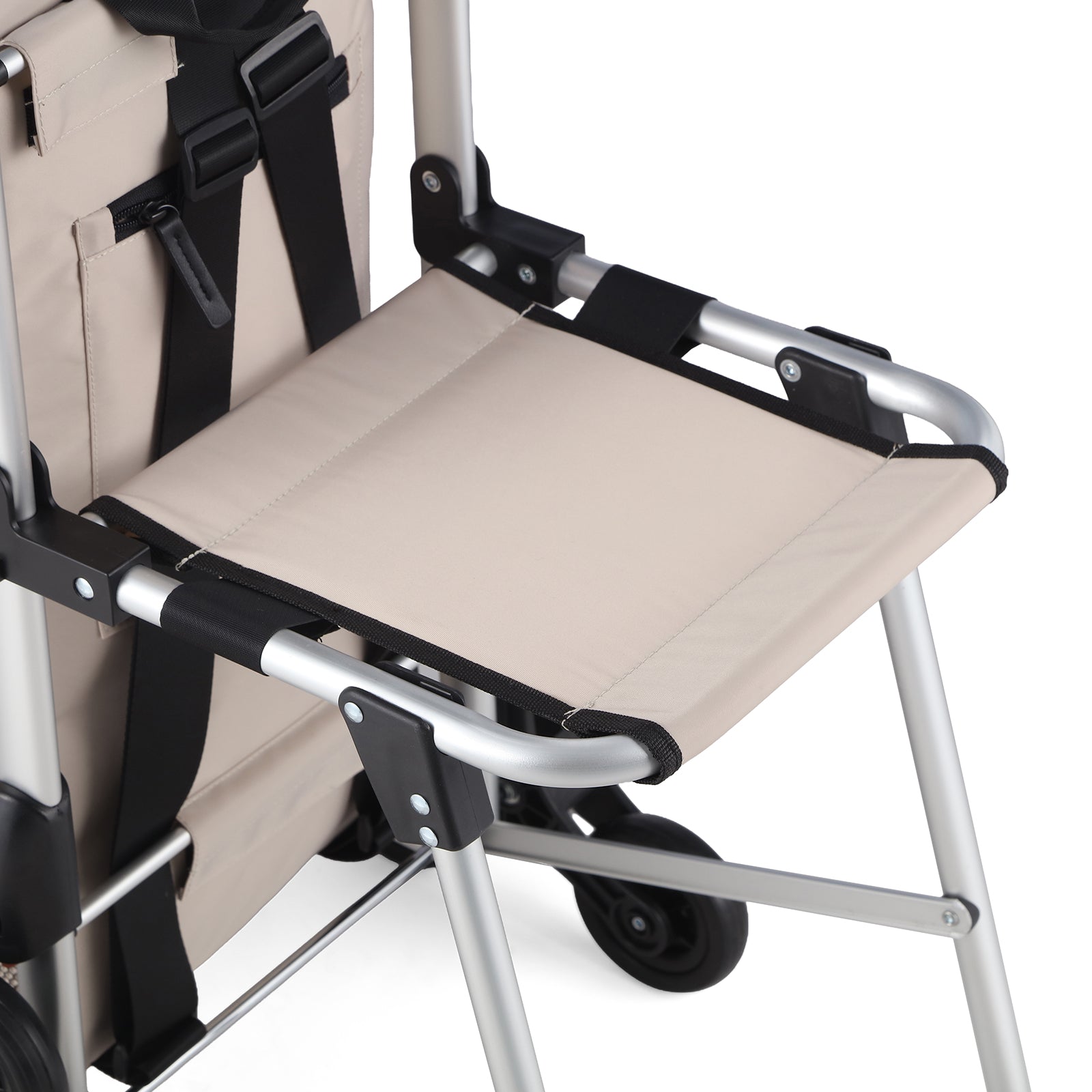 Packaway 35L Boodschappentrolley met 6 Wielen voor Trappen - Klapstoel Functie - Steekwagen Functie - Geïsoleerd - Afneembare Rugzak - Champagne